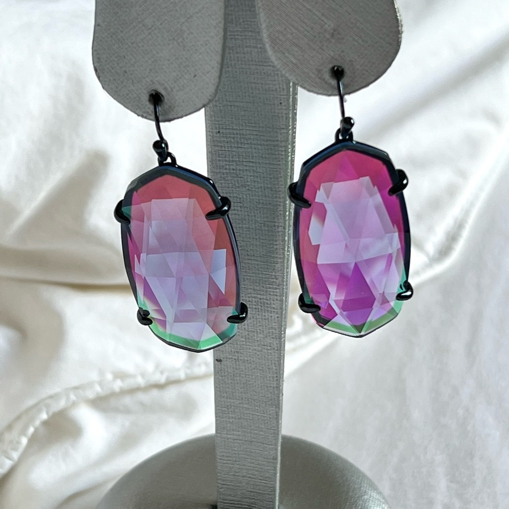 NWT RARE & Retired Kendra Scott Esme Earrings Navy Gunmetal & Indigo Dichroic! - Picture 12 of 16